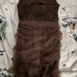 DO+BE Chocolate Brown Ruffled Midi Dress